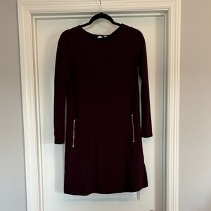 GAP Burgundy Long Sleeve Dress with Zipper Accents